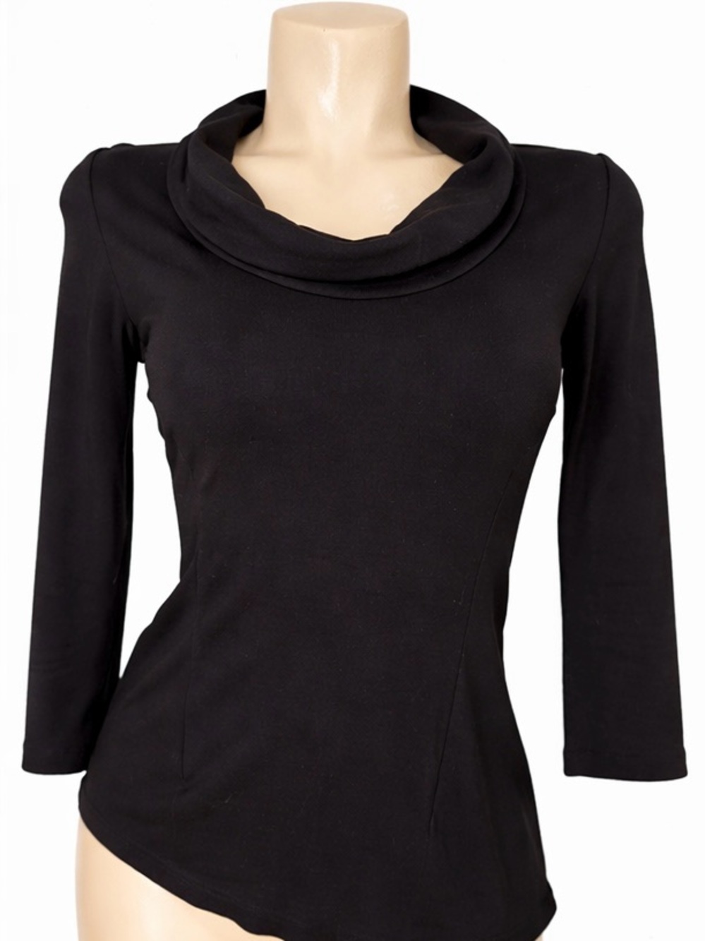 Black Cowl Neck Top XXS | Side Zip Slim Fit Stretch Blouse Elegant Minimalist - Picture 6 of 6